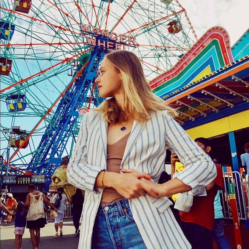 H&M Linen-Blend Stripped Blazer Jacket 💙